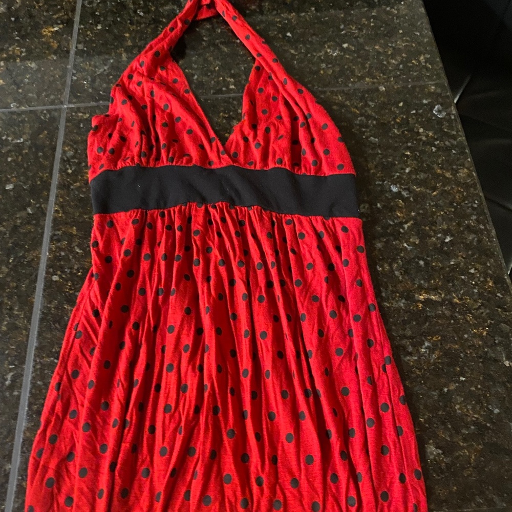Red dress with black polka dot